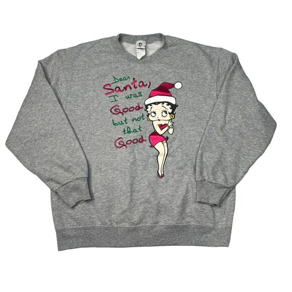 Betty Boop VTG 2004 Santa Christmas Holiday Crewneck Sweatshirt FLAW Gray Large - Picture 1 of 7
